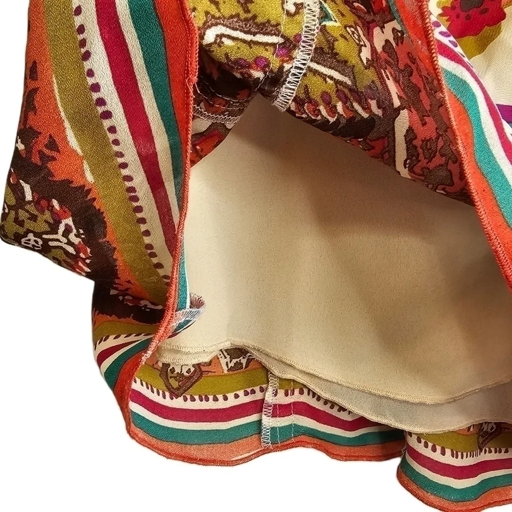 Boho floral multicolored over cream a-line tiered midi skirt